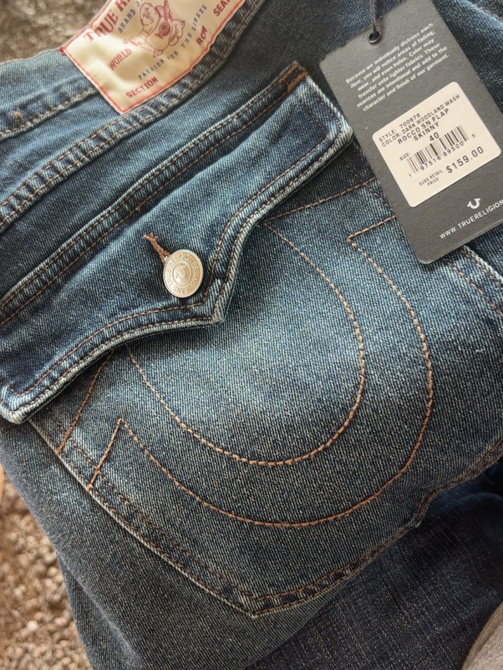 True Religion men’s Dark Blue Pocket-Accent Jeans